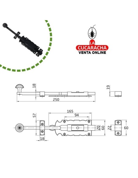 PASADOR RUSTICO ACERO NEGRO EJE ZAMAK DE SOBREPONER MODELO 410.