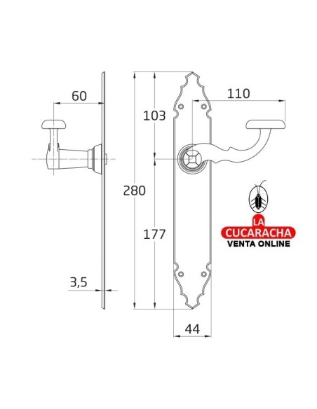 JUEGO MANILLAS RUSTICO ZAMAK PLACA MARTILLEADA ACERO MODELO 100P.