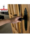 JUEGO MANILLAS PUERTA RUSTICO ZAMAK PLACA MARTILLEADA ACERO MODELO 100P.