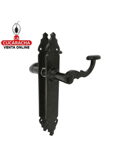 JUEGO MANILLAS PUERTA RUSTICO ZAMAK PLACA MARTILLEADA ACERO MODELO 100P.