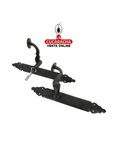 JUEGO MANILLAS PUERTA RUSTICO ZAMAK PLACA MARTILLEADA ACERO MODELO 100P.
