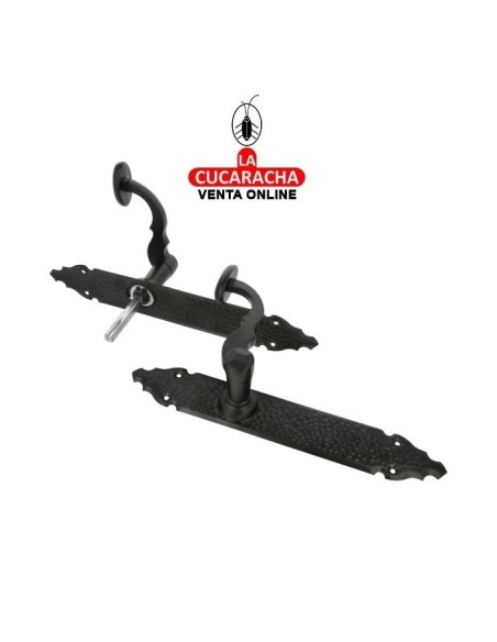 JUEGO MANILLAS RUSTICO ZAMAK PLACA MARTILLEADA ACERO MODELO 100P.