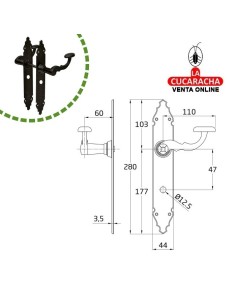 JUEGO MANILLAS PUERTA RUSTICO ZAMAK PLACA MARTILLEADA ACERO AGUJERO CONDENA MODELO 100PW.