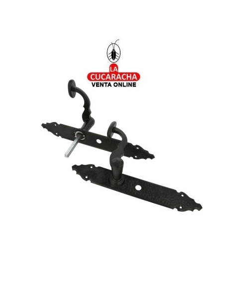 JUEGO MANILLAS RUSTICO ZAMAK PLACA MARTILLEADA ACERO AGUJERO CONDENA MODELO 100PW.