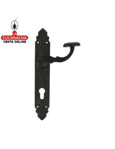MANILLA PUERTA RUSTICO ZAMAK PLACA MARTILLEADA ACERO BOCA LLAVE CILINDRO MODELO 100PEB85.