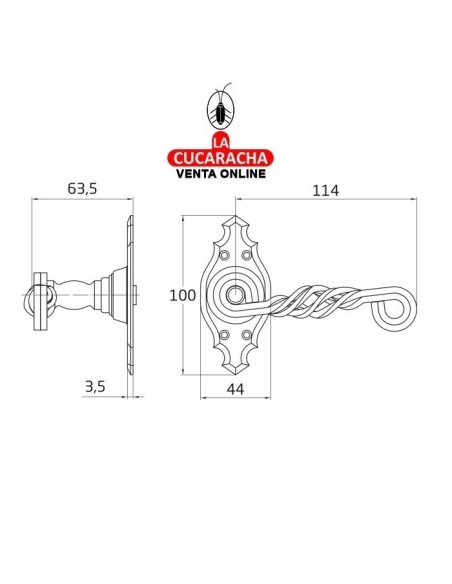 JUEGO MANILLAS PUERTA RUSTICO ZAMAK PLACA MARTILLEADA ACERO MODELO 102K.