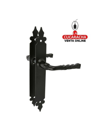 BLISTER JUEGO MANILLAS PUERTA RUSTICO ZAMAK PLACA ESTRECHA ACERO MODELO 106P.