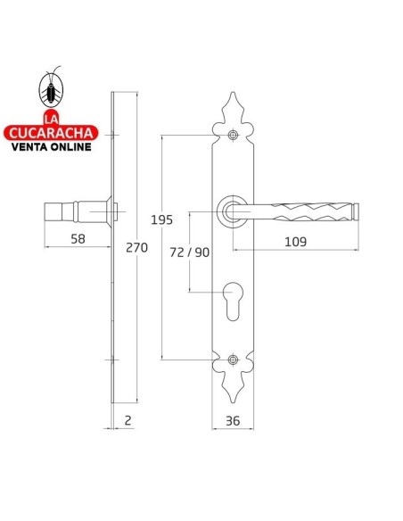 BLISTER JUEGO MANILLAS RUSTICO ZAMAK PLACA ACERO Y BOCALLAVE MODELO 106PB.