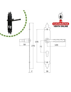 BLISTER JUEGO MANILLAS PUERTA RUSTICO ZAMAK PLACA ACERO Y BOCALLAVE MODELO 106PB.