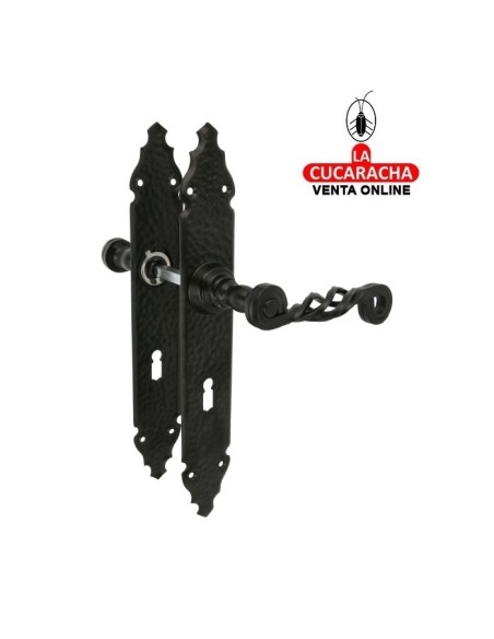 JUEGO MANILLAS RUSTICO ZAMAK PLACA MARTILLEADA ACERO BOCALLAVE MODELO 102PG.