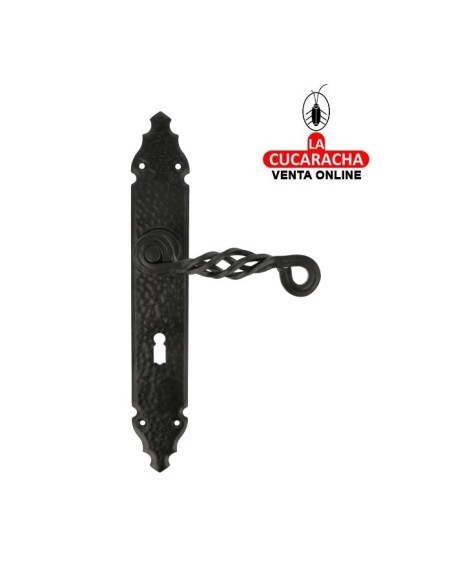 JUEGO MANILLAS RUSTICO ZAMAK PLACA MARTILLEADA ACERO BOCALLAVE MODELO 102PG.