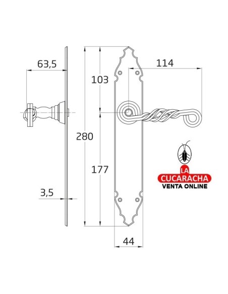 JUEGO MANILLAS PUERTA RUSTICO ZAMAK PLACA MARTILLEADA ACERO MODELO 102P.