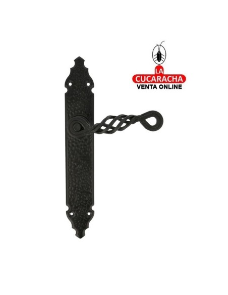 JUEGO MANILLAS PUERTA RUSTICO ZAMAK PLACA MARTILLEADA ACERO MODELO 102P.