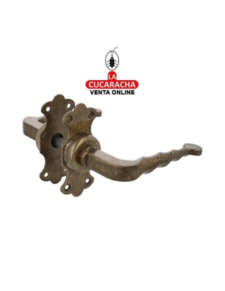 JUEGO MANILLAS PUERTA RUSTICO ZAMAK PLACA LISA ACERO MODELO 101K.