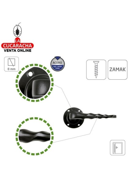 JUEGO MANILLAS RUSTICO ZAMAK ROSETA ACERO MODELO 101R.