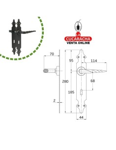 JUEGO MANILLAS PUERTA RUSTICO ZAMAK PLACA LISA ACERO BOCALLAVE MODELO 101PG.