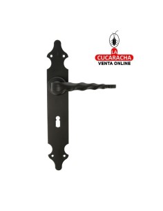 JUEGO MANILLAS PUERTA RUSTICO ZAMAK PLACA LISA ACERO BOCALLAVE MODELO 101PG.