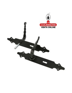 JUEGO MANILLAS PUERTA RUSTICO ZAMAK PLACA LISA ACERO BOCALLAVE MODELO 101PG.