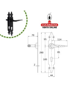JUEGO MANILLAS PUERTA RUSTICO ZAMAK PLACA LISA ACERO BOCALLAVE MODELO 101PB.