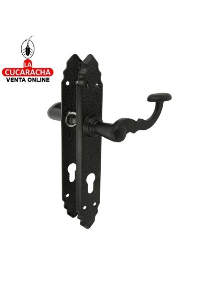 JUEGO MANILLAS RUSTICO ZAMAK PLACA MARTILLEADA ACERO BOCALLAVE MODELO 100PEB AT.