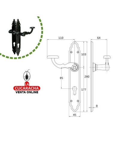 JUEGO MANILLAS RUSTICO ZAMAK PLACA...