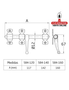 PASADOR RUSTICO ACERO NEGRO EJE ZAMAK DE SOBREPONER MODELO 584.
