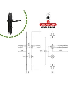JUEGO MANILLAS PUERTA RUSTICO ZAMAK PLACA ACERO Y AGUJERO PARA CONDENA MODELO 106PW72.