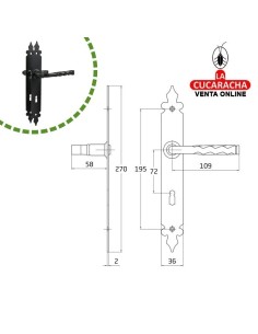 JUEGO MANILLAS PUERTA RUSTICO ZAMAK PLACA ACERO Y BOCALLAVE MODELO 106PG72.