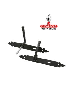 JUEGO MANILLAS PUERTA RUSTICO ZAMAK PLACA ACERO Y BOCALLAVE MODELO 106PG72.