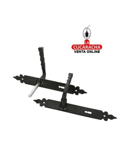 JUEGO MANILLAS PUERTA RUSTICO ZAMAK PLACA ACERO Y BOCALLAVE MODELO 106PG72.