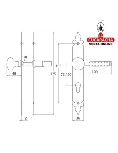 JUEGO MANILLAS PUERTA RUSTICO ZAMAK POMO 21 PLACA ACERO Y BOCALLAVE MODELO 106PB.
