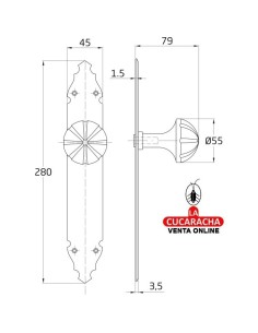 POMO DE ZAMAK GIRATORIO CON PLACA DE ACERO MARTILLEADA MODELO 19.