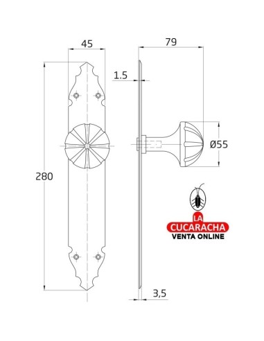 POMO GIRATORIO ZAMAK CON PLACA DE...