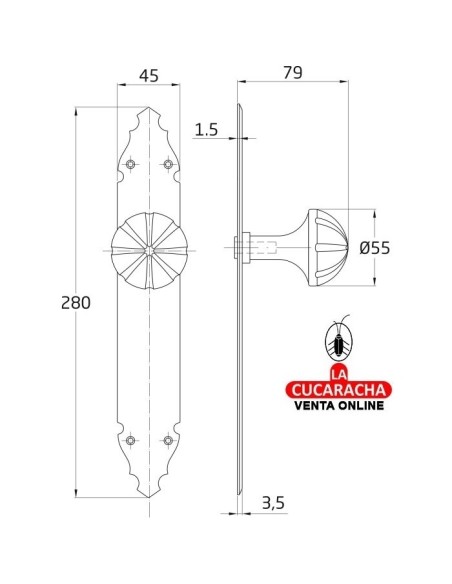 POMO GIRATORIO ZAMAK CON PLACA DE ACERO MARTILLEADA MODELO 19.
