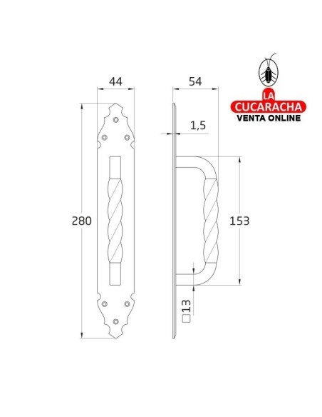 JUEGO 2-MANILLON RUSTICO ZAMAK PLACA ACERO MARTILLEADA PUERTAS PASO MODELO 102.