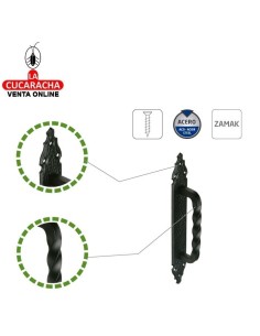 JUEGO 2-MANILLON RUSTICO ZAMAK PLACA ACERO MARTILLEADA PUERTAS PASO MODELO 102.