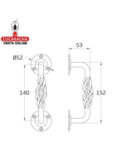 MANILLON RUSTICO ZAMAK ROSETA ACERO PUERTAS PASO MODELO 104R.