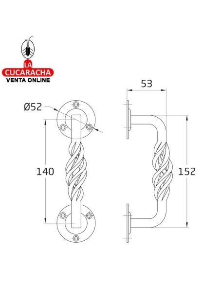 MANILLON RUSTICO ZAMAK ROSETA ACERO PUERTAS PASO MODELO 104R.