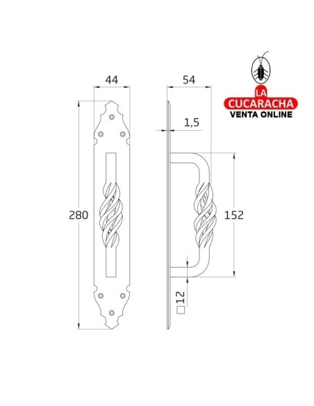 MANILLON RUSTICO ZAMAK PLACA MARTILLEADA ACERO PUERTAS PASO MODELO 104.