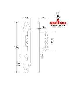 MANILLON RUSTICO ZAMAK PLACA MARTILLEADA ACERO BOCALLAVE PUERTAS PASO MODELO 105.