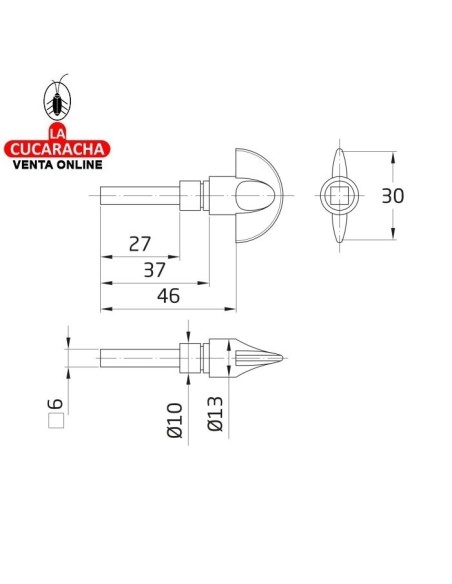 MULETILLA PUERTAS ZAMAK CUADRADILLO 6MM CONDENAS MODELO 10.