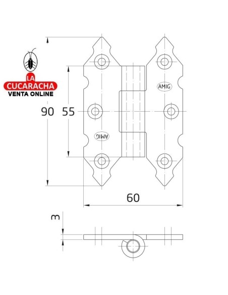 BISAGRA VENTANAS RUSTICA FIJA TIPO LIBRO 90x60 MODELO 9010.