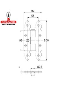 BISAGRA PUERTAS RUSTICA FIJA TIPO LIBRO LISA 200x90mm MODELO 9100.