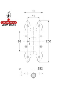 BISAGRA PUERTAS RUSTICA EXTRAIBLE TIPO LIBRO LISA 200x90mm MODELO 9110.