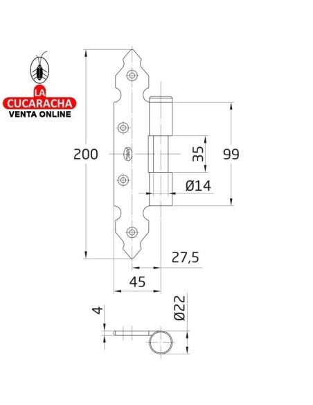 MEDIA BISAGRA PUERTAS RUSTICA MODELO 9120.