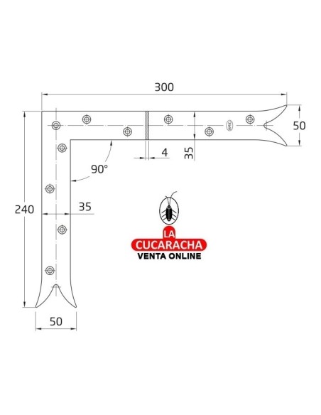 ESCUADRA GOTICA ACERO REFUERZO PUERTAS Y VENTANAS 300X240MM MODELO 8500.