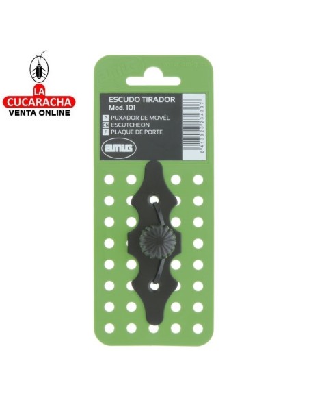 BLISTER ESCUDO TIRADOR PUERTAS RUSTICO ACERO 92X30MM MODELO 101.