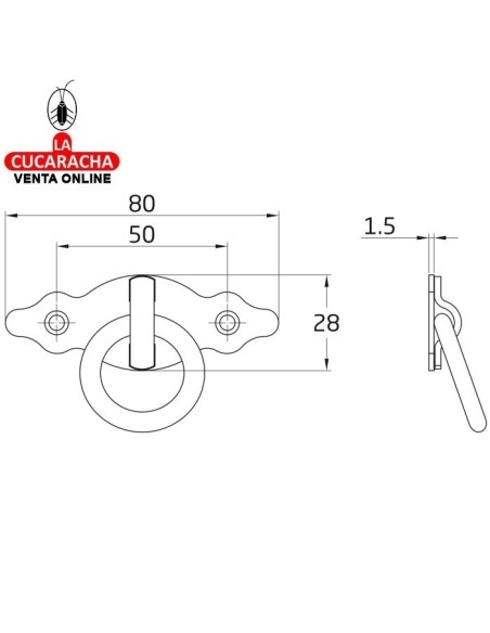 BLISTER TIRADOR ANILLA PUERTAS RUSTICO ACERO MARTILLEADO 80X28MM MODELO 1000.