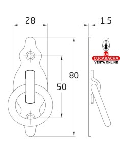 BLISTER TIRADOR ACERO VERTICAL ANILLA CON PLACA MARTILLEADA PUERTAS RUSTICO 80X28MM MODELO 1001.
