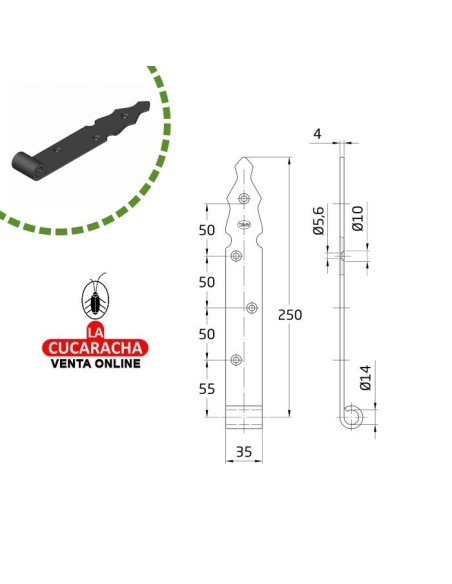 BLISTER GOZNE GOTICO RUSTICO ACERO MONTAJE PERNIO O MEDIA BISAGRA 9120 MODELO 7030.